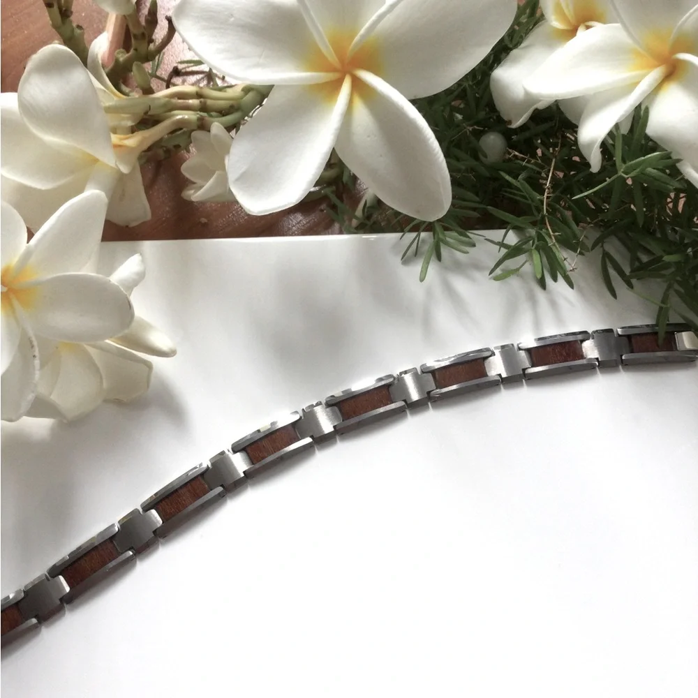 KOA WOOD Inlaid Tungsten Bracelet.10MM, Length : 9 inches